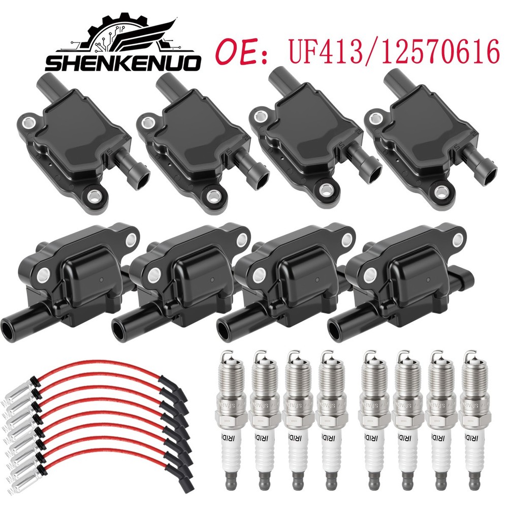 High Performance UF413 Ignition Coil+Spark Plug+Wire For Chevy GMC 5.3L 6.2L V8