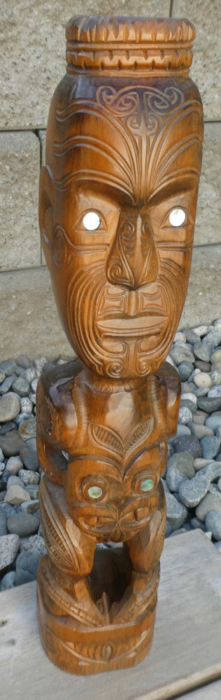 Maori Ethnographic Standing Tiki HEI Figure Signed 1974 Tribal Art New Zealand