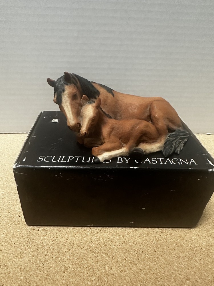 Vintage 1988 Castagna Horse Mare & Colt Resin Figurine Brown Black Made in Italy