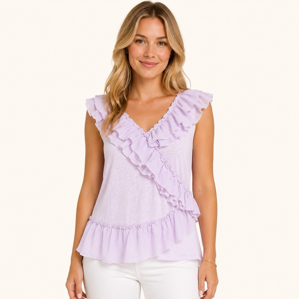 ELLE Women’s Lavender Ruffle Sleeveless Top Size Large Cotton Modal
