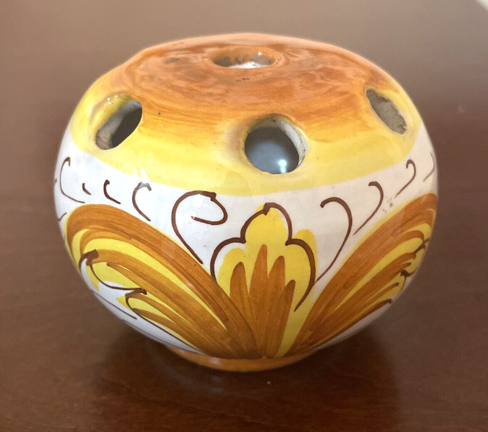 VTG MCM Italian Signed Pottery Flower Frog Terra Cotta Painted