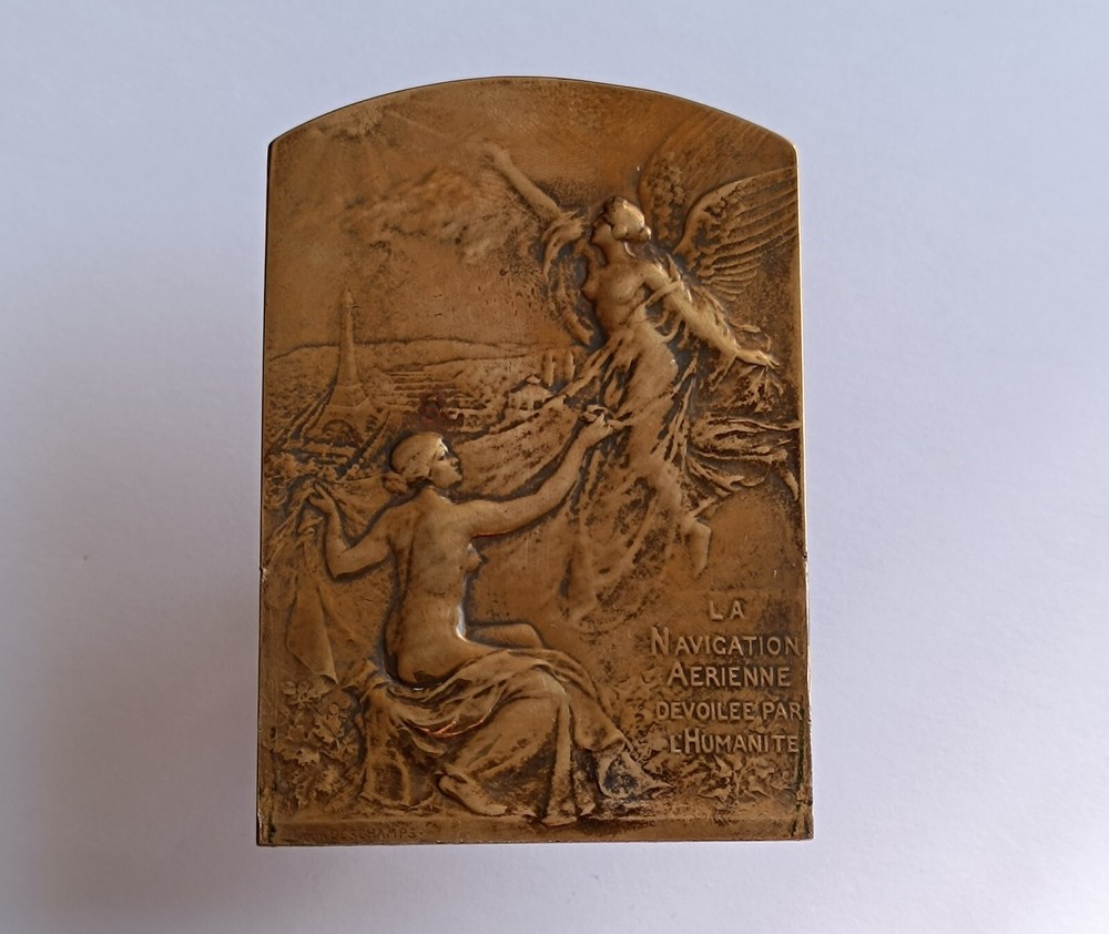 Antique French Bronze Plaque Medal Aviation Art Deco Navigation Aérienne Deutsch
