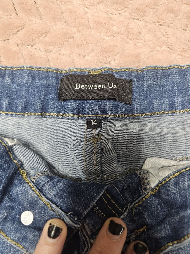 Between Us Women's Denim Short Skirt Blue Size 14 Button Pockets Raw Hem