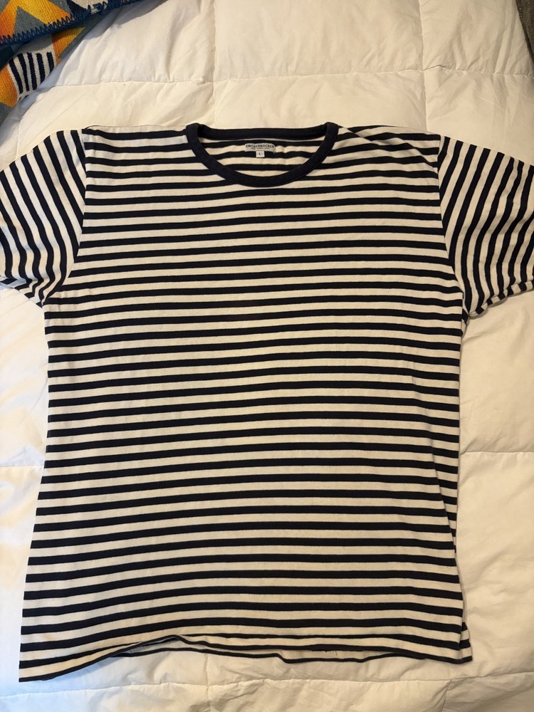 Knickerbocker NYC Shirt Mens Large Striped Navy White Crew Neck Short Sleeve