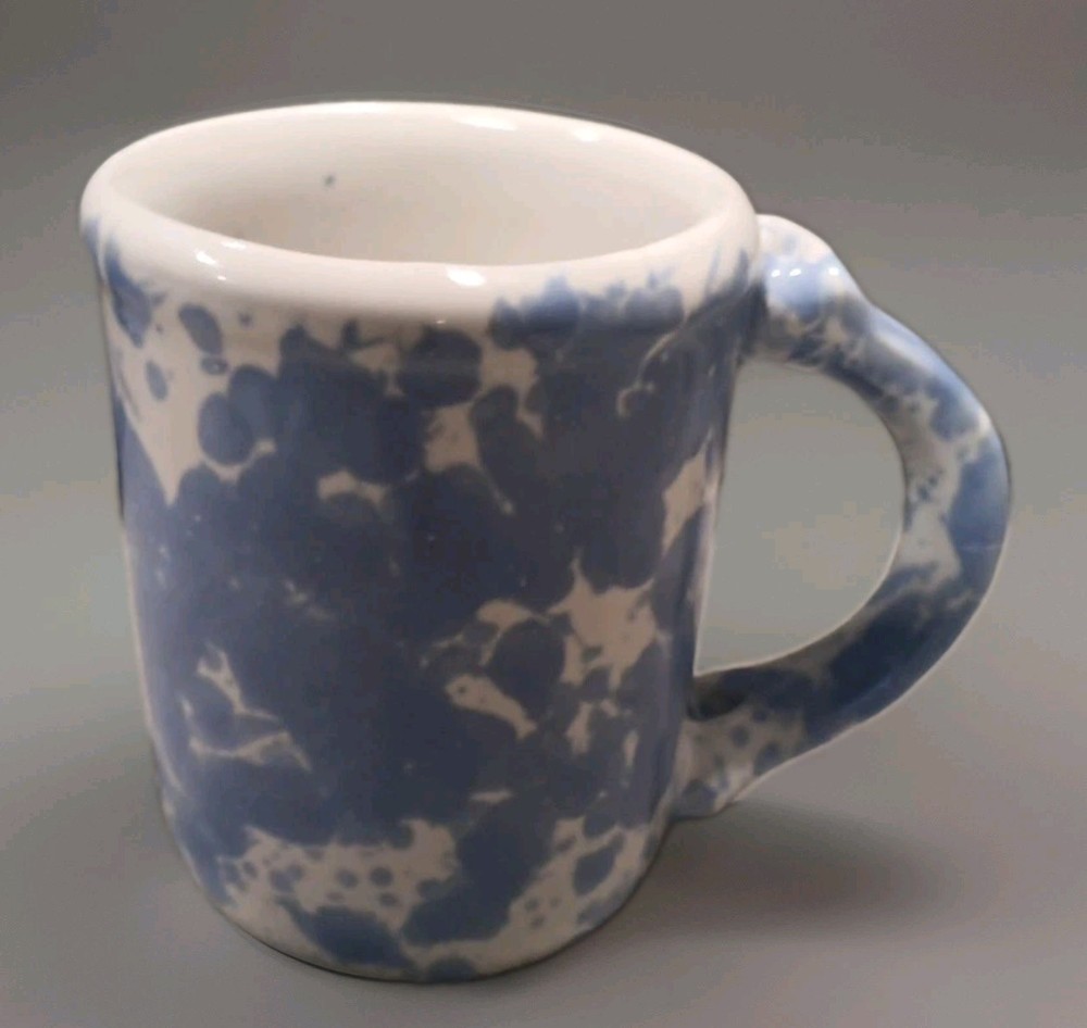 Bennington Potters-Vermont 1967 Morning Glory Blue Agate Spongeware 12oz Mug