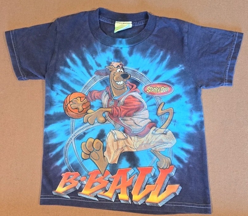 Rare Vintage Scooby Doo B-Ball Basketball T Shirt 2000 Blue Youth Small  14x16¾