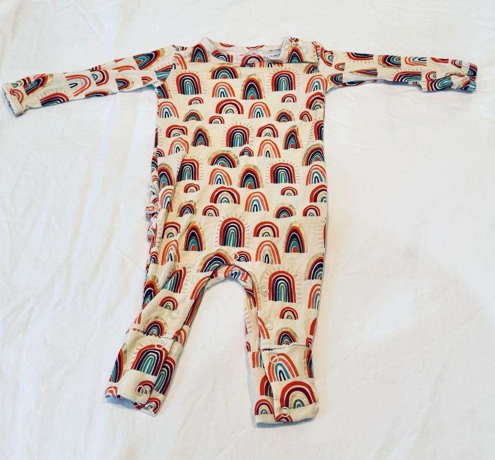 Posh Peanut Rainbow Ruffle Romper One-Piece 0-3 Months Long Sleeve Knit