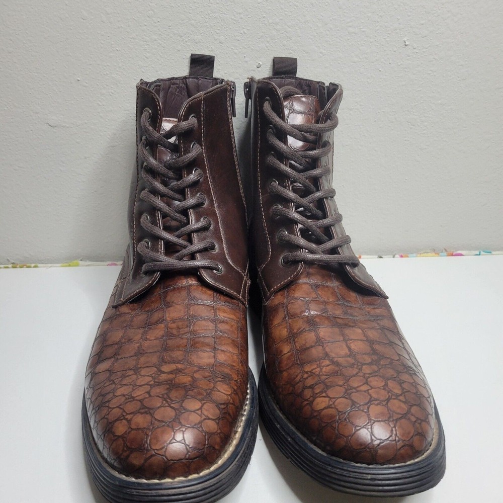 Todd Welsh Mens Brown Reptile Print Lace Up Boots Shoes Size 9.5