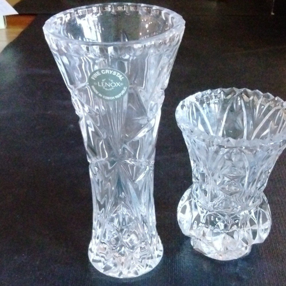 Lenox Fine Crystal Clear Vase Set of 2 Cut Crystal Made in Czech Republic