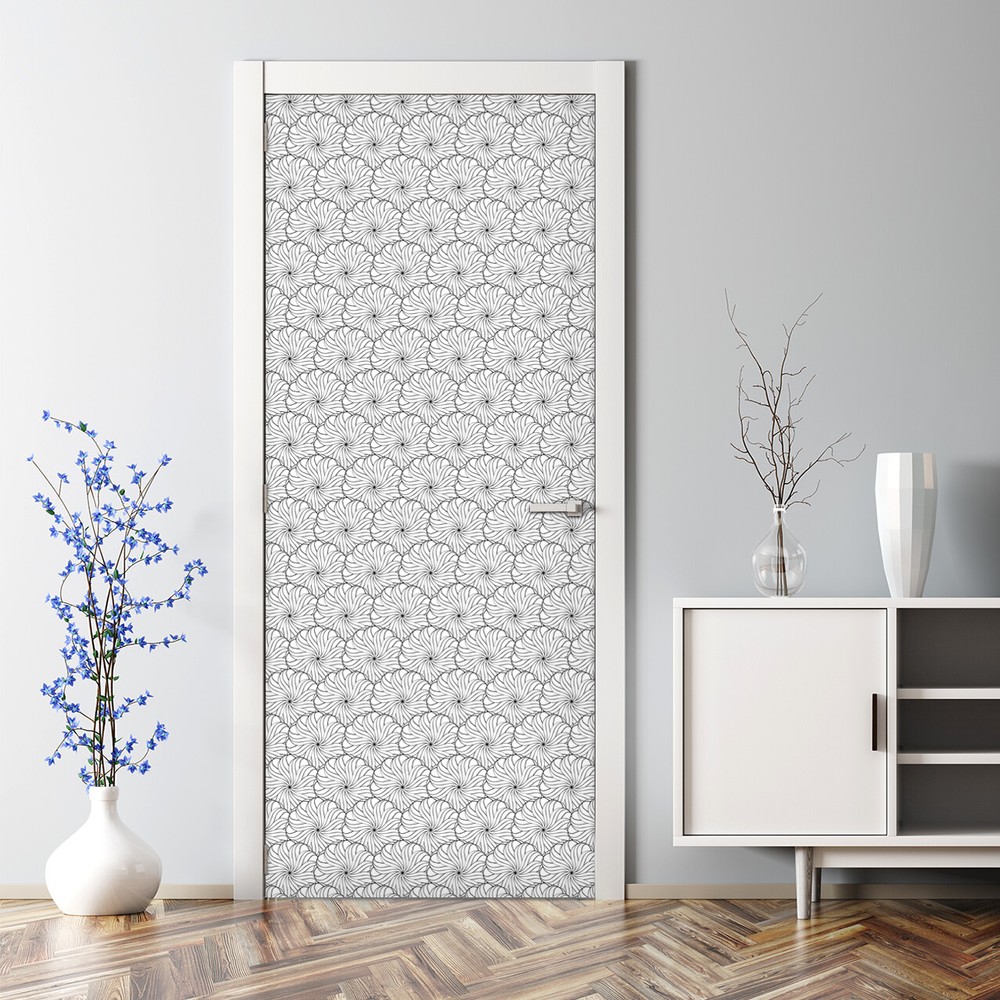 Scandinavian Floral Geometric Hand-Drawn Bubble-Free Door Sticker