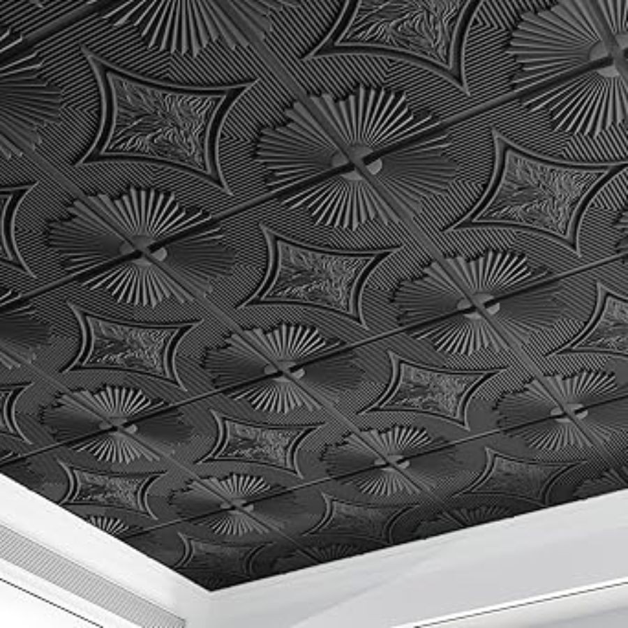 Drop Ceiling Tiles 24x24 in Black (12-Pack, 48 Sq.ft), 3D Wainscoting Black