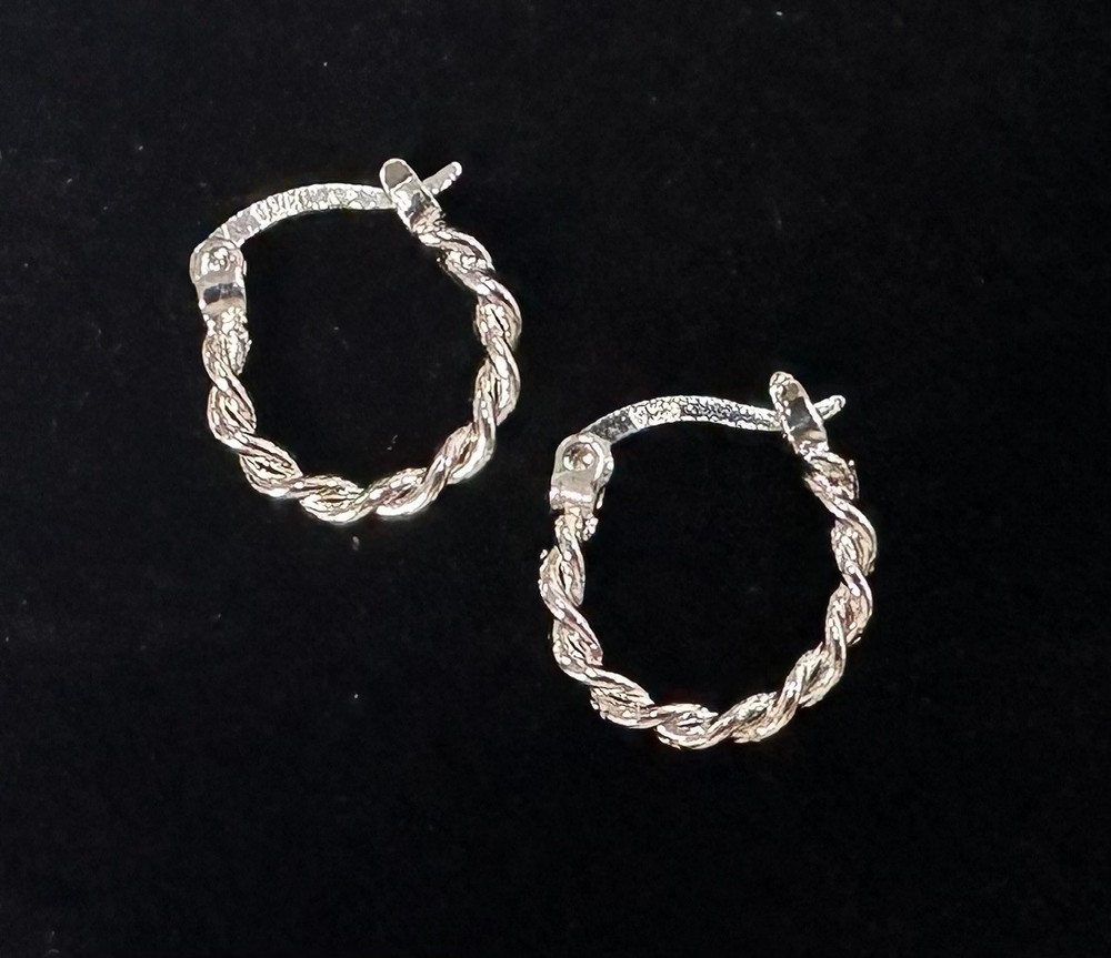 Vintage Twisted Tiny Hoop Earrings MARKED 925 Sterling Silver Jewelry Lot I