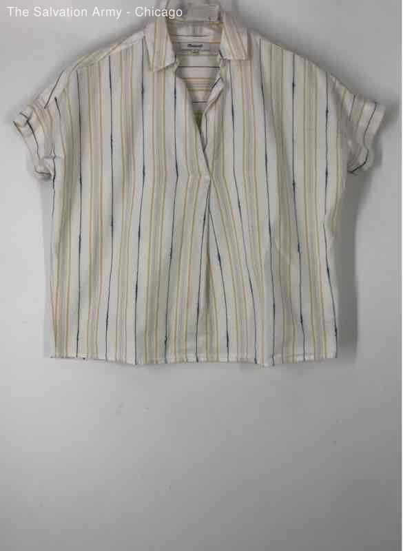 Madewell Womens White Striped Collared Short Sleeve Pullover Blouse Top Size XS