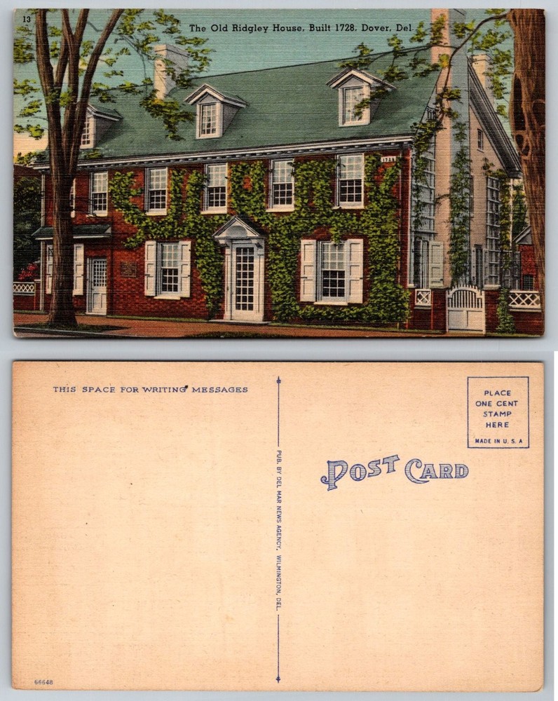 Old Ridgley House Dover DE 1728 Colonial Landmark Delaware Postcard