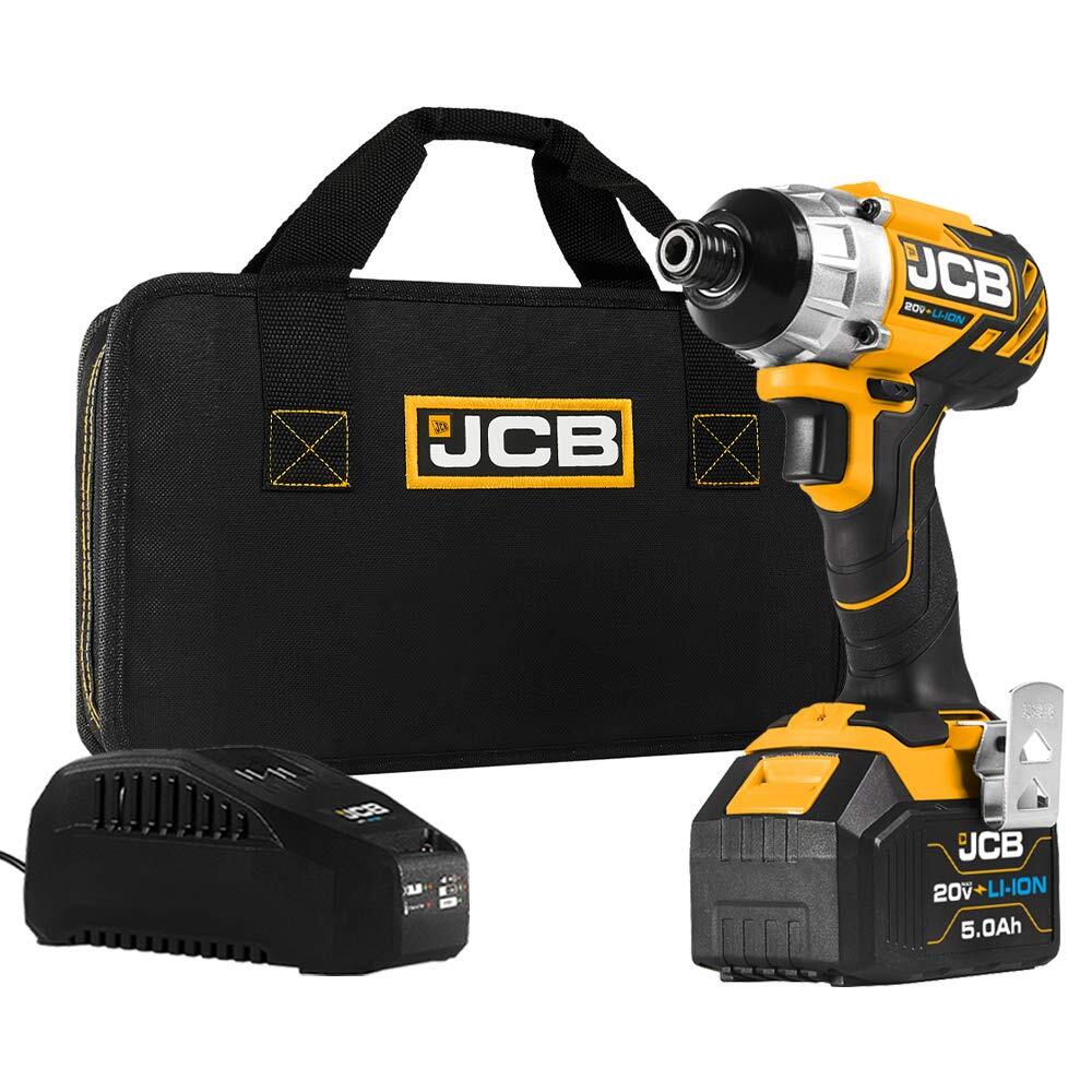 JCB Tools - JCB 20V Cordless Brushless Impact Driver Power Tool - 5.0Ah Batte...