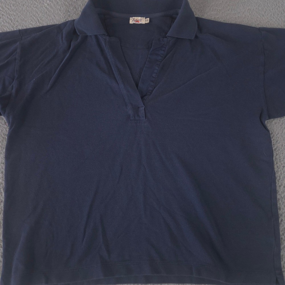 Faherty Polo Shirt Womens Small Navy Sunwashed Pique Short Sleeve V-Neck Cotton