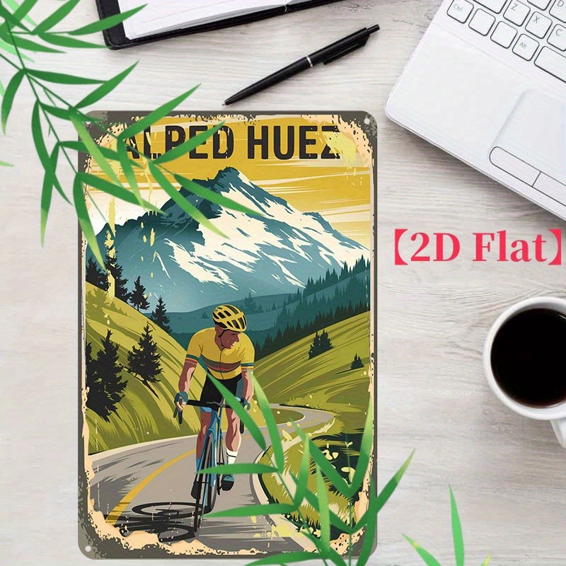Vintage Alpe d'Huez Cycling Race Tin Metal Signs Home Décor 8x12