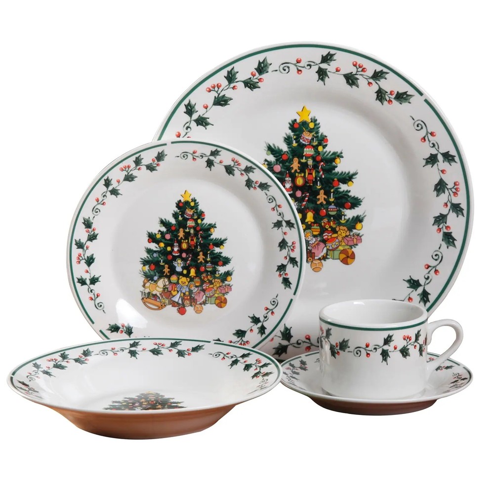 Tree Trimming 20 pc Dinnerware Set Christmas Theme Multi