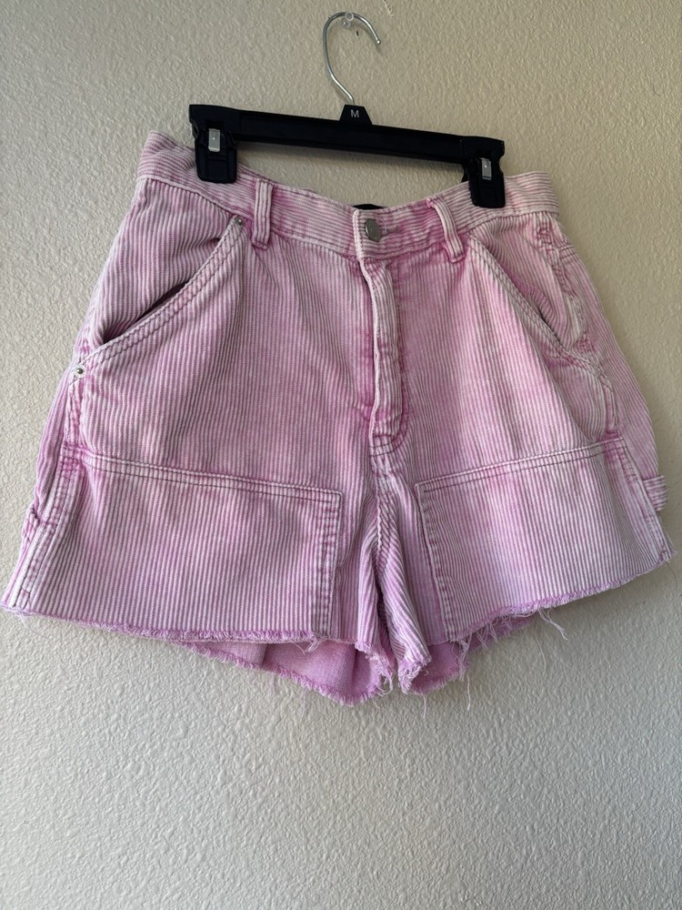 BDG Women's High Rise Carpenter Corduroy Striped Shorts Pink Size 27