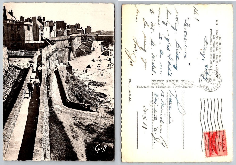 Vintage 1957 Real Photo Postcard Saint-Malo Brittany France Fortified City Walls