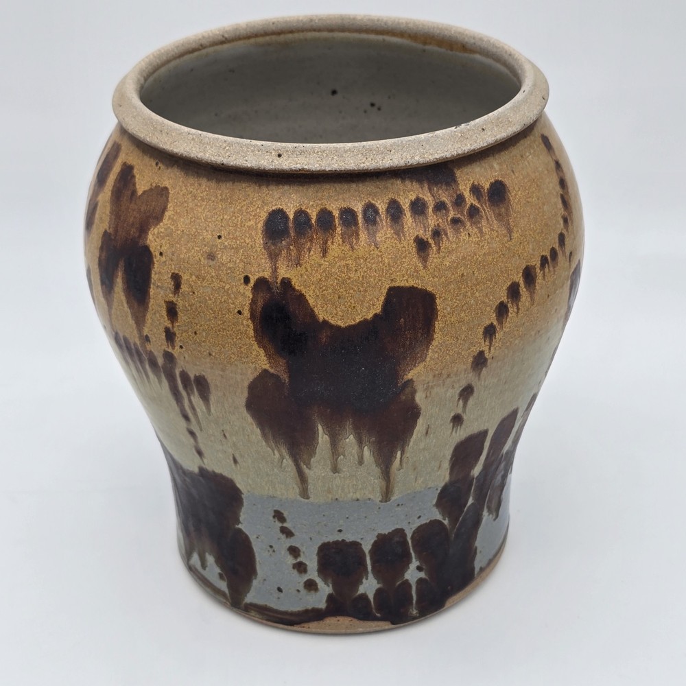 Studio Art Pottery Vase Planter Abstract Drip Splash Glaze 9