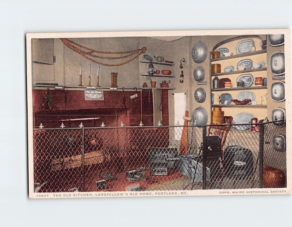 Postcard Old Kitchen Longfellow's Old Home Portland Maine USA