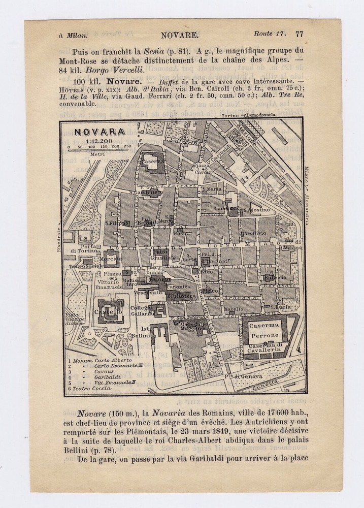 1899 Original Antique City Map Of Novara / Piedmont / Italy