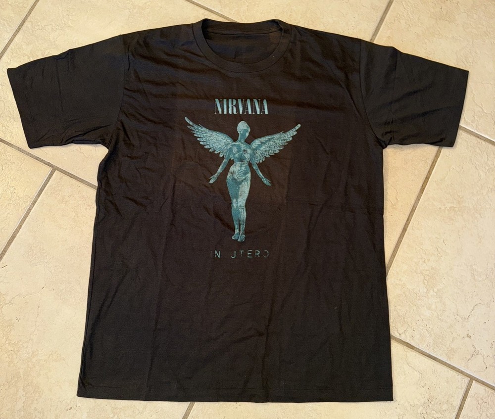 Nirvana Single-Stitch T-Shirt Graphic Print Blue “In Utero” Album Bootleg Read