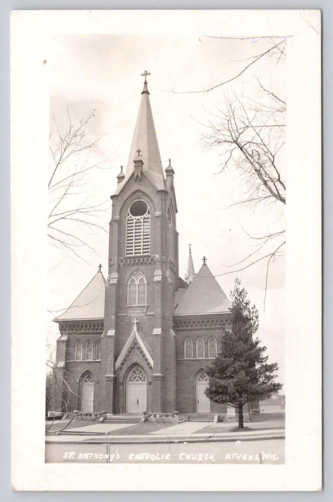 St. Anthony's Catholic Church Athens Wisconsin RPPC Vintage Postcard