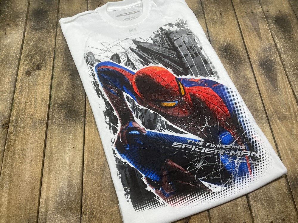 L the Amazing Spider Man 2012 movie t shirt vtg marvel mad engine SPIDERMAN