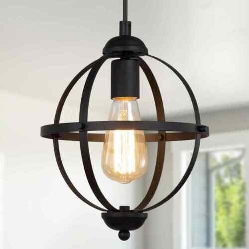 LNC Black Pendant Light Modern Globe 1-Light Cage Chandelier