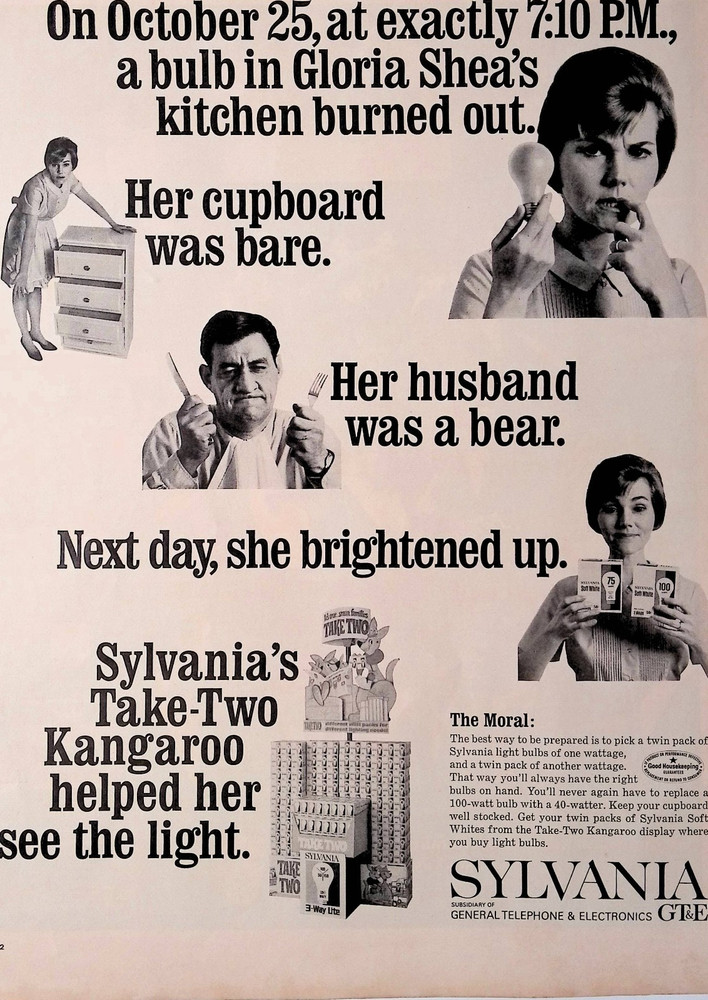 1967 Sylvania Light Bulb Take Two Kangaroo Vintage Print Ad LIFE March 3