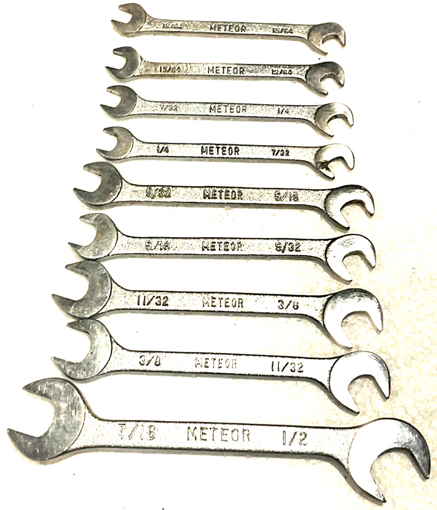 Vintage Meteor Open End Ignition Wrench Set, 13/64”-1/2”, Usa