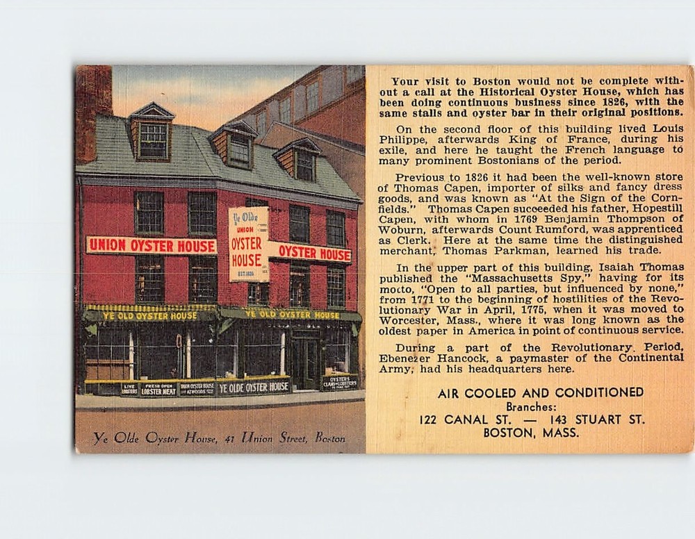 Postcard Ye Olde Oyster House at Union Street Boston Massachusetts