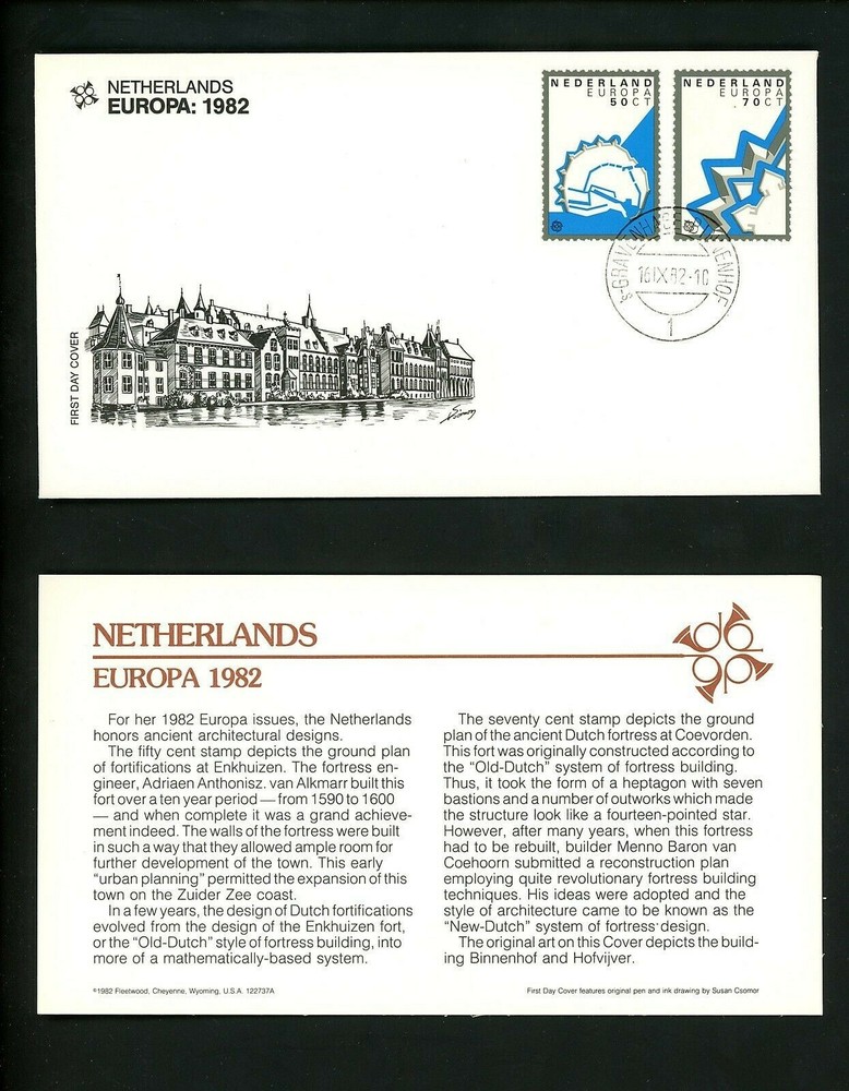 Postal History Netherlands FDC #645-646 Europa architecture fortress 1982