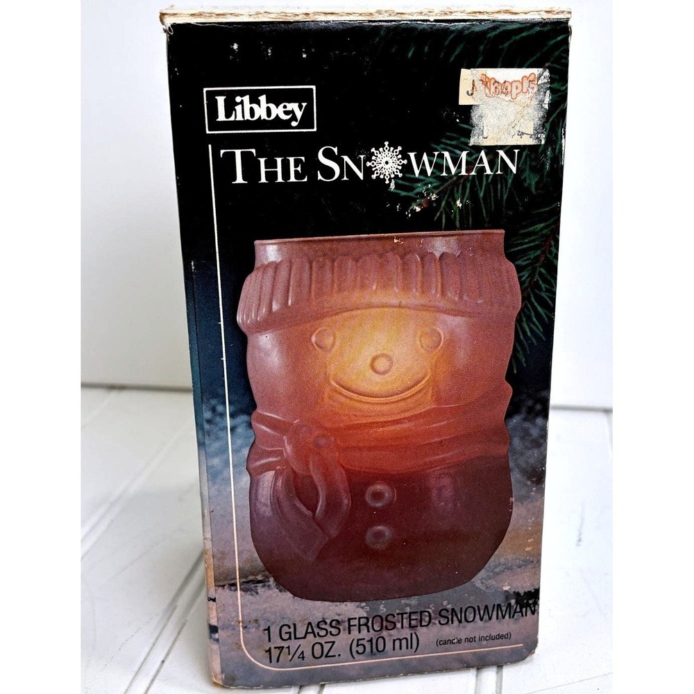 Vintage Libbey Frosted Glass Snowman Candle Holder Holiday Votive Winter Decor