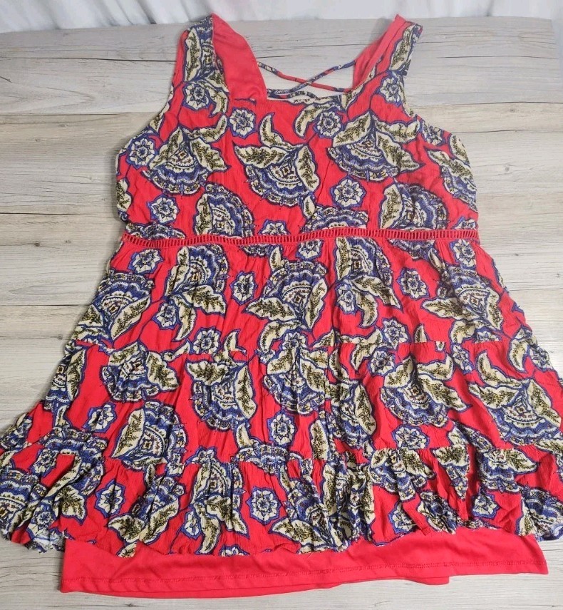 Maurices Womens Plus Size 2XL Chiffon Square Neck Floral Mini Dress Casual EUC