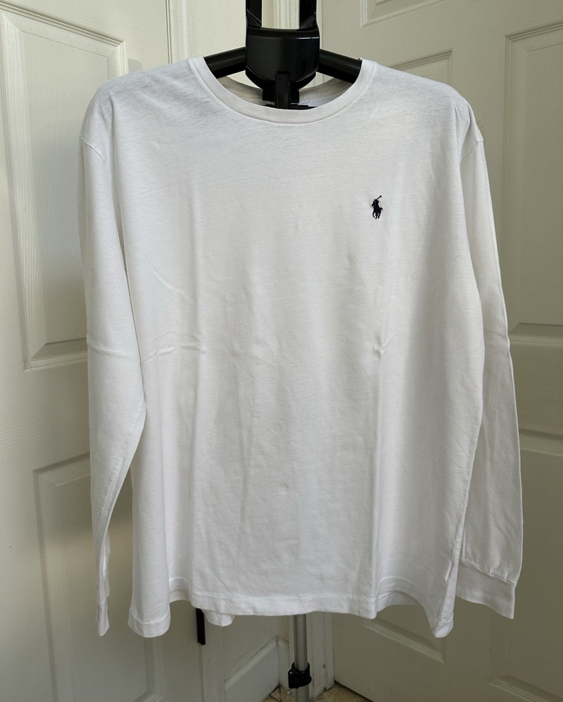 Polo Ralph Lauren Men's Long Sleeve Crew Neck T-Shirt White L Cotton Logo
