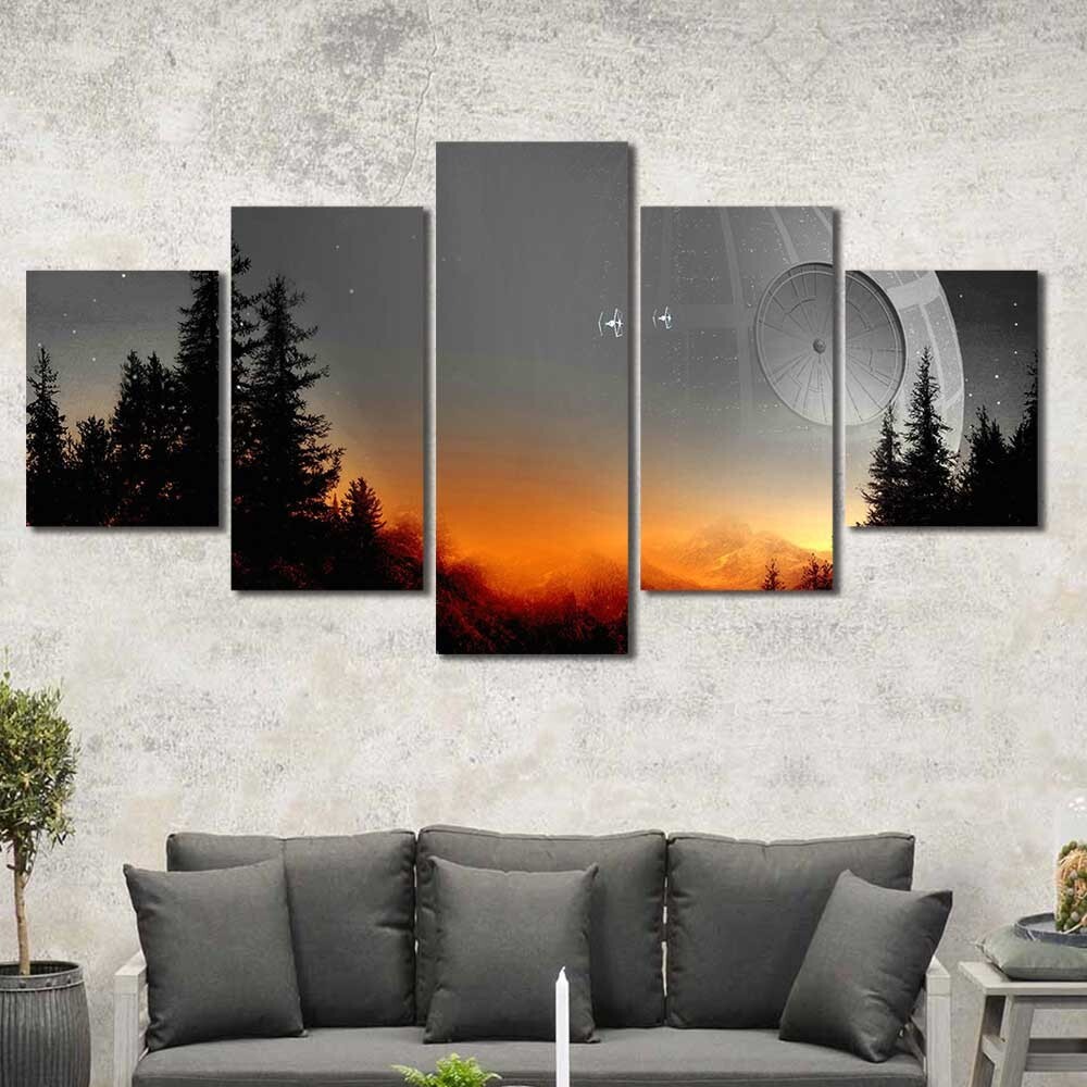 Death Star Sunset Star Wars Multiple Options 3 4 5 Panel Canvas Wall Art Home