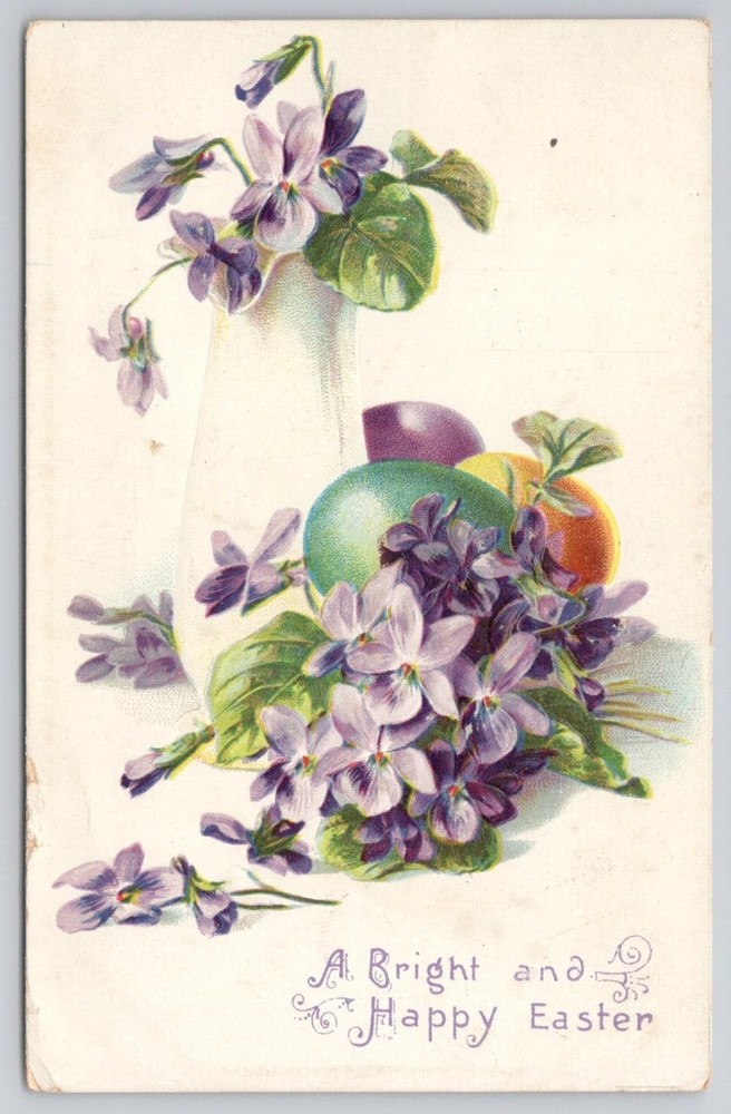 Raphael Tuck Easter Postcard Violets Eggs Embossed Printed Saxony c1910