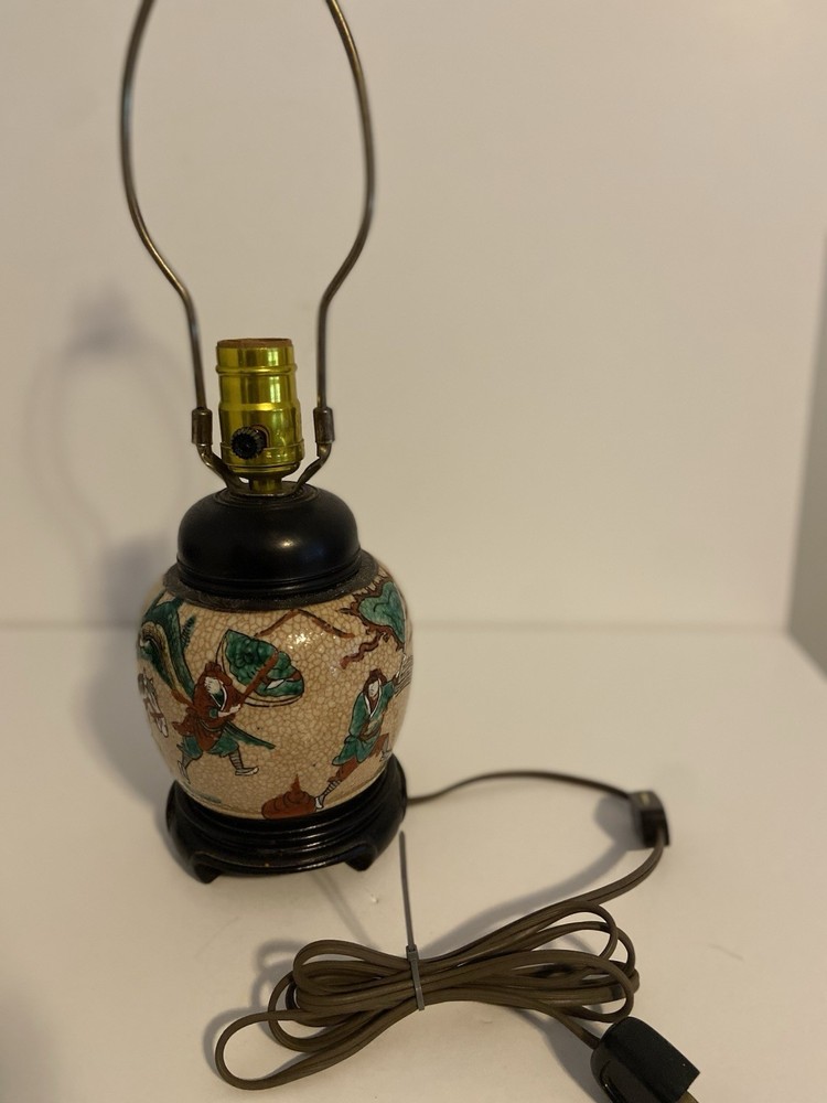 Chinese porcelain crackle glazed warrior lamp Vtg