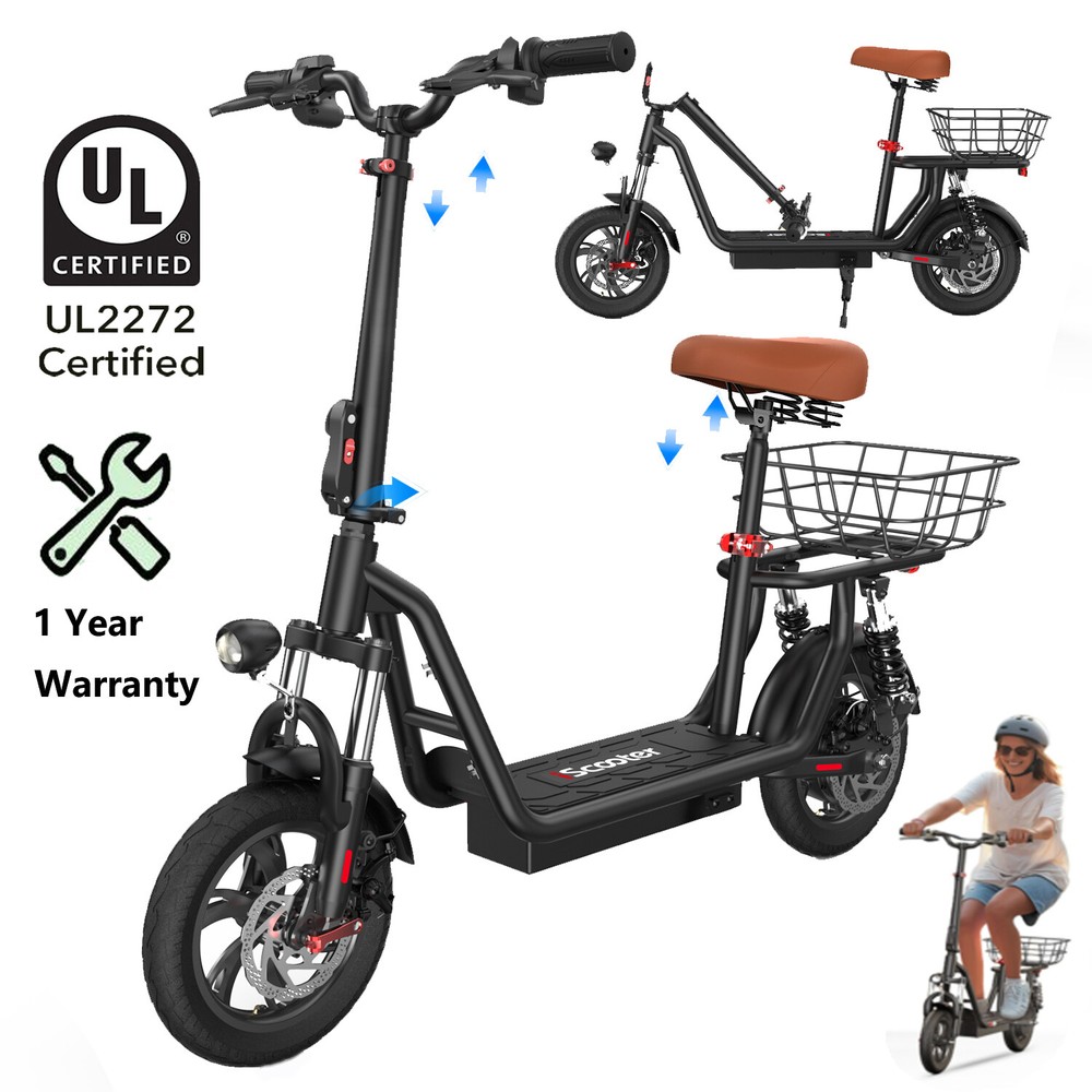 iScooter i12 500W Electric Scooter with Seat & Basket 15.6MPH Max Speed
