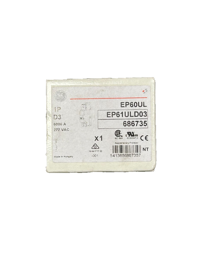GE EP61ULD03 Miniature Circuit Breaker D3 Amp 1-Pole 277VAC