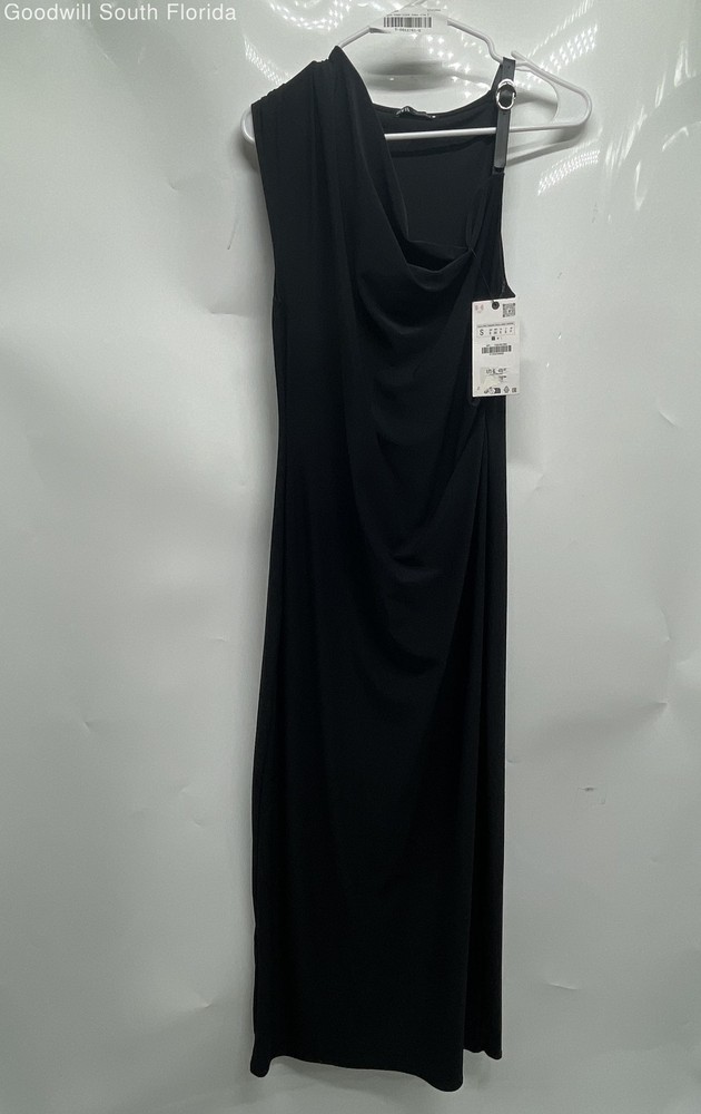 Zara Womens Black Short Sleeve Cowl Neck Maxi Dress Size S With Tags