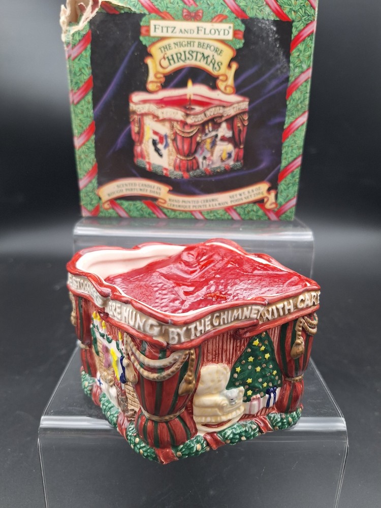 Fitz and Floyd – The Night Before Christmas Hand-Painted Bowl Candle 1993