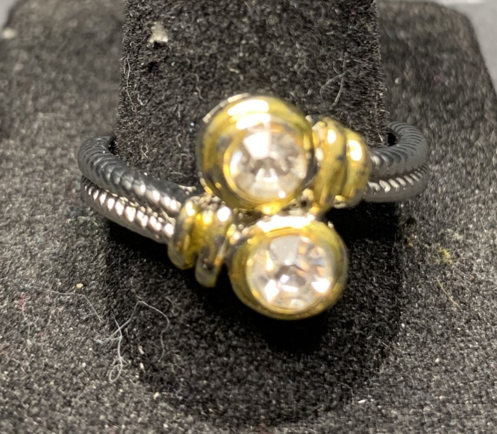 Vintage Estate Antique Silver Tone Rhinestone CZ Ring - Size 9