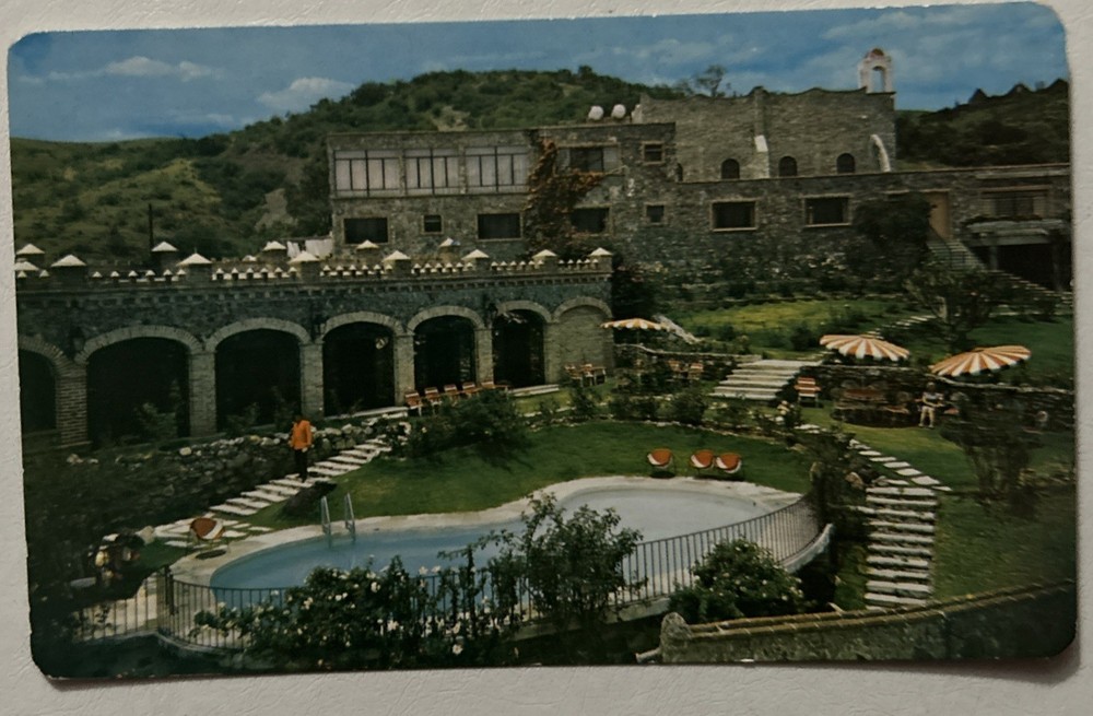 Vtg Hotel Castillo de Santa Cecilia Postcard Guanajuato Mexico Pool Chapel