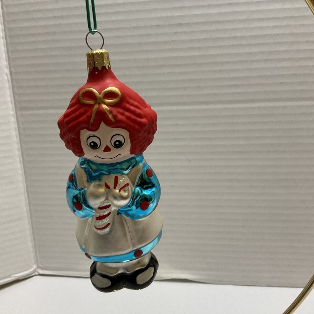 Raggedy Ann Holding a Candy Cane Glass Christmas Ornament Kurt S Adler