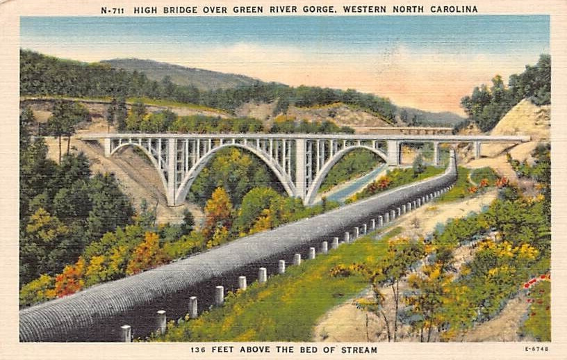 Postcard NC: Bridge over Green River Gorge, North Carolina, Vintage Linen