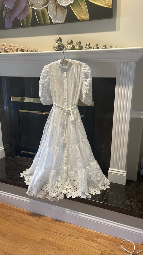 ZIMMERMANN  Teddy Scallop White Embroidered Dress Sz AU1